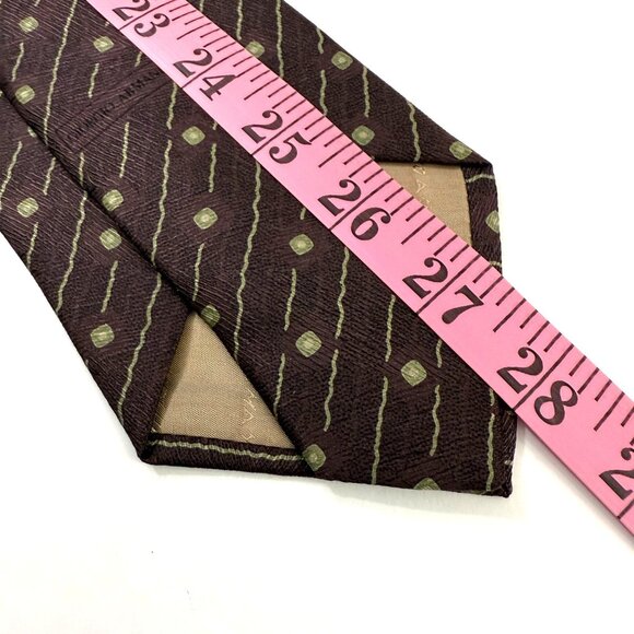 Vintage Giorgio Armani Cravatte All Silk Mens Tie Maroon Taupe Geometric Print - Picture 9 of 9